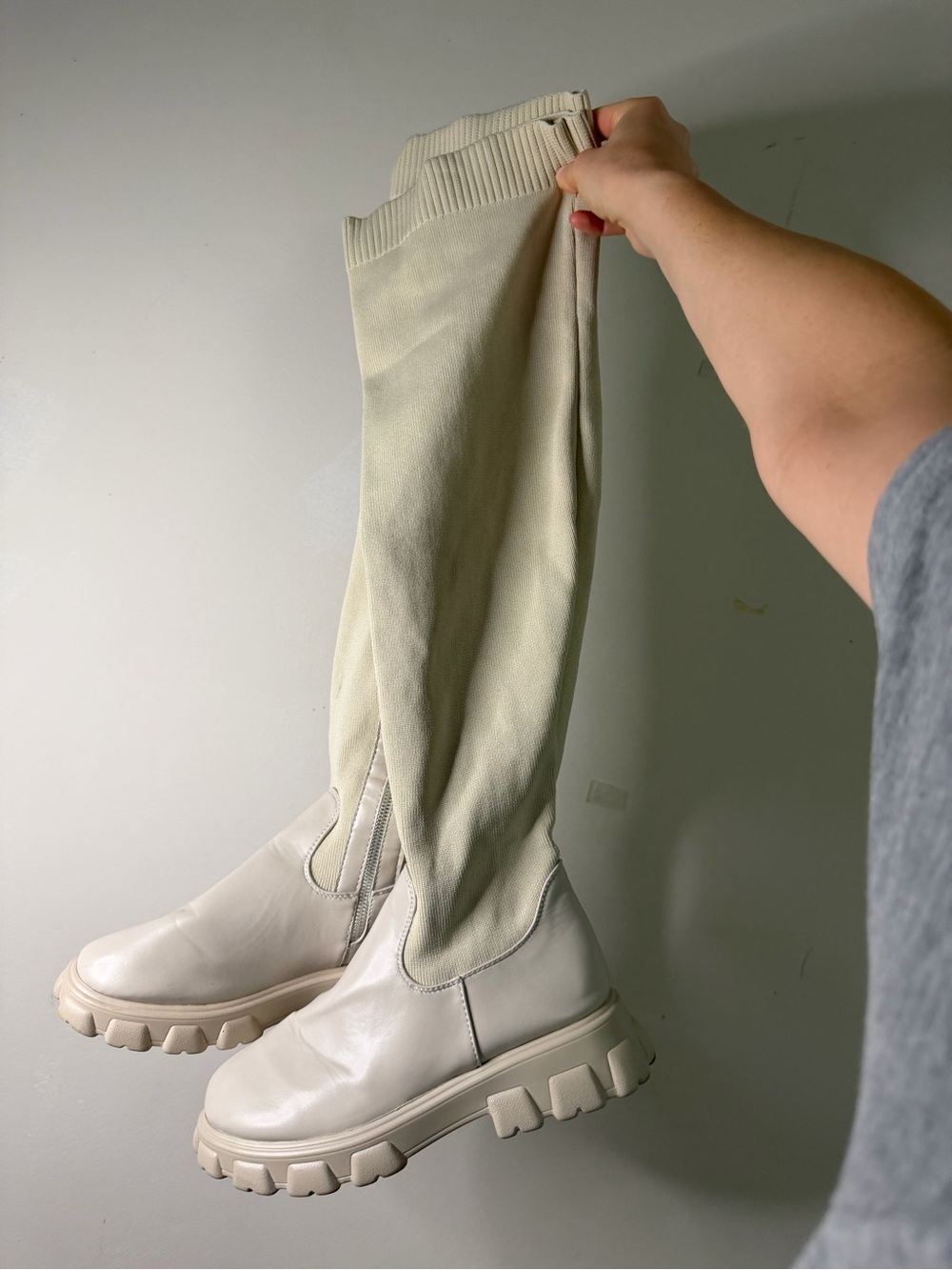 Women’s Cream Over-the-Knee Chunky Sole Boots